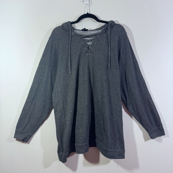 torrid Tops - Torrid Gray Crisscross Lace Up Hoodie Sweater 3X Soft Knit
